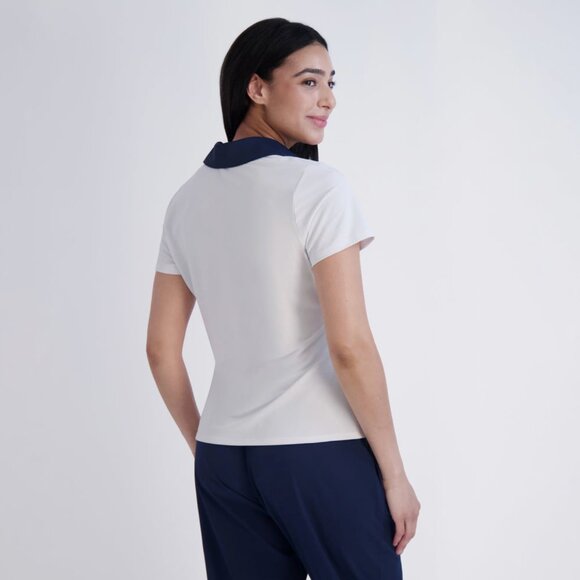 STELLA PARKER Marni Contrast Side Ruched Y-Neck Short SleeveTop SPF 50 Golf S - Picture 2 of 8